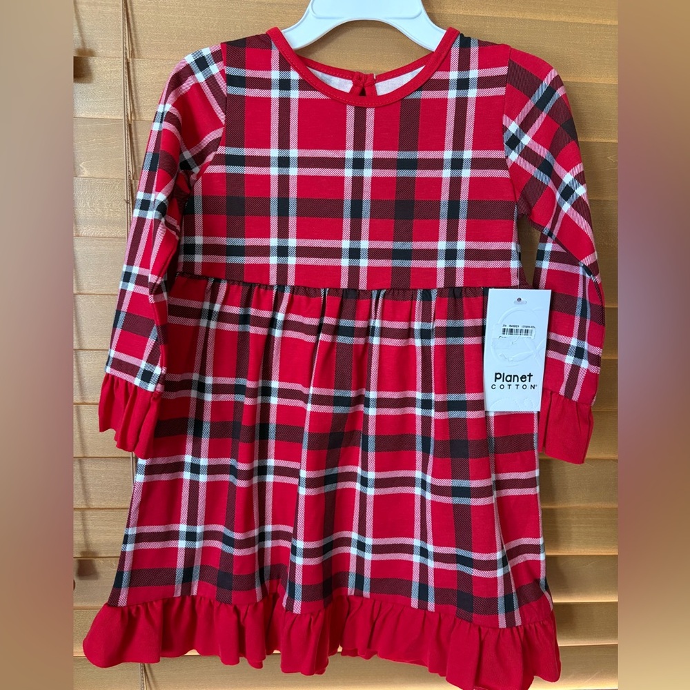 Planet Cotton NWT  Girls Red Plaid Dress. Size 2T